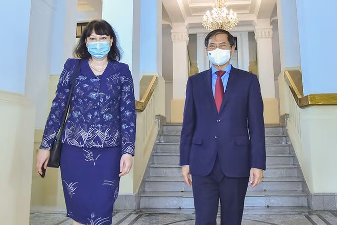 Bộ trưởng Ngoại giao Bùi Thanh Sơn đã tiếp Đại sứ Rumani Cristina Romila. (Ảnh: Bộ Ngoại giao)