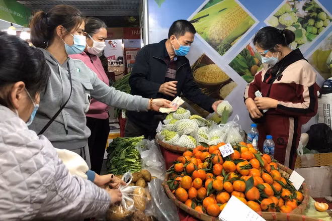 Người tiêu dùng tìm mua các sản phẩm của tỉnh Sơn La tại Tuần hàng trái cây, nông sản các tỉnh, thành phố tại Hà Nội năm 2021.