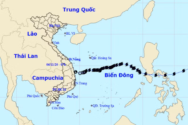 Vị trí và hướng di chuyển của vùng áp thấp. (Nguồn: nchmf.gov.vn)