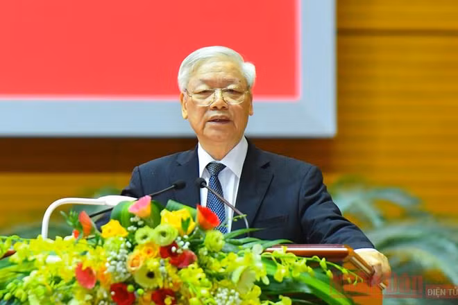 Tổng Bí thư, Chủ tịch nước Nguyễn Phú Trọng phát biểu chỉ đạo hội nghị. Ảnh: DUY LINH