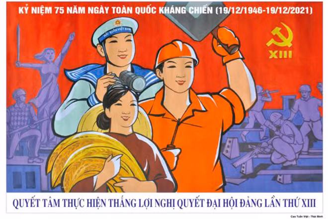 Mẫu tranh cổ động TP Hà Nội thông qua nhân dịp kỷ niệm 75 năm Ngày Toàn quốc kháng chiến.