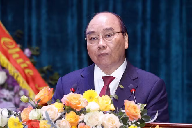 Chủ tịch nước Nguyễn Xuân Phúc phát biểu tại lễ kỷ niệm. (Ảnh: Thống Nhất/TTXVN)