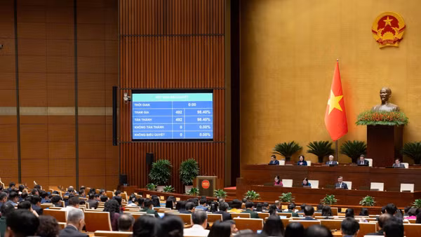 Kết quả biểu quyết thông qua Nghị quyết bổ sung dự toán thu ngân sách nhà nước năm 2024 và phê chuẩn quyết toán ngân sách nhà nước năm 2024. (Ảnh: DUY LINH)