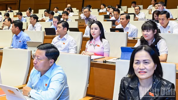 Các đại biểu Quốc hội dự phiên họp ở hội trường sáng 24/8. (Ảnh: DUY LINH)