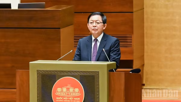 Phó Thủ tướng Hồ Quốc Dũng, thừa ủy quyền của Thủ tướng Chính phủ trình bày Báo cáo giải trình, tiếp thu, chỉnh lý dự thảo Luật. (Ảnh: DUY LINH)