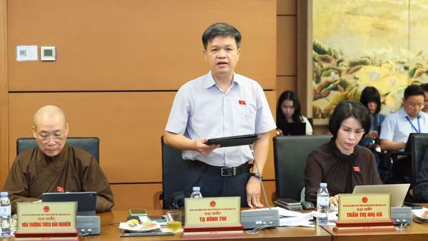 Đại biểu Tạ Đình Thi (Đoàn ĐBQH TP Hà Nội) phát biểu thảo luận tại tổ sáng 20/4. (Ảnh: DUY LINH)