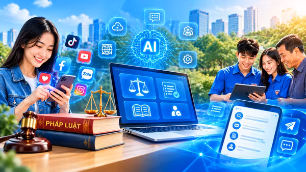 Luật Phổ biến, giáo dục pháp luật năm 2026 khuyến khích tổ chức, cá nhân tham gia, hỗ trợ thực hiện phổ biến, giáo dục pháp luật thông qua nền tảng số, mạng xã hội, trí tuệ nhân tạo theo quy định của pháp luật. (Ảnh minh họa có sử dụng yếu tố AI)