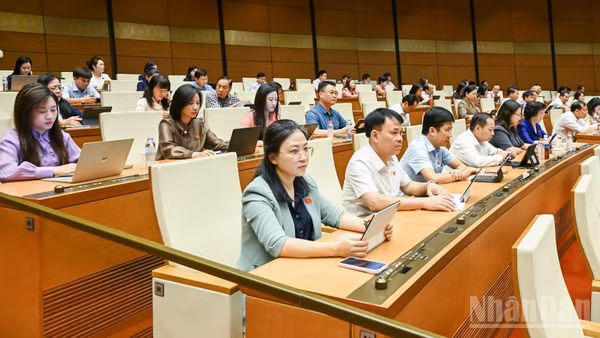 Đại biểu Quốc hội dự phiên họp ở hội trường sáng 23/8. (Ảnh: DUY LINH)