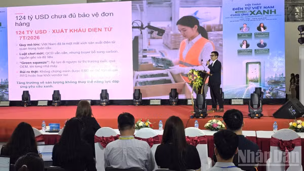 Hiệp hội Doanh nghiệp Điện tử Việt Nam (VIAA) phối hợp Công ty SGS tổ chức hội thảo “Điện tử Việt Nam trong chuỗi cung ứng xanh: Từ ESG, bao bì bền vững đến yêu cầu thị trường toàn cầu”. (Ảnh: KIM DUNG)