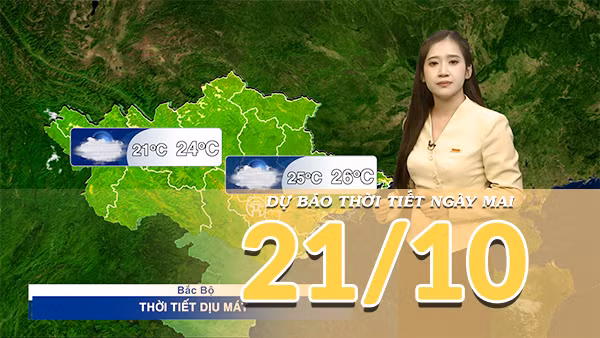 [Video] Dự báo thời tiết đêm nay và ngày mai 21/10/2026: Bắc Bộ mưa vài nơi, Trung Bộ và Nam Bộ chiều tối có dông
