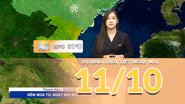 [Video] Dự báo thời tiết đêm nay và ngày mai 11/10/2026: Mưa giảm dần ở Bắc Bộ và Trung Bộ, Nam Bộ đề phòng mưa dông