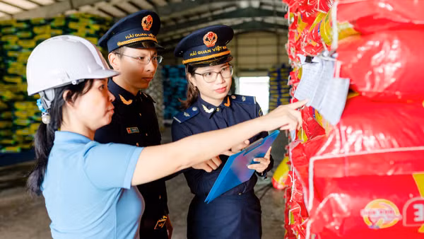Cơ quan hải quan kiểm tra hàng hóa xuất nhập khẩu tại khu vực tập kết hàng. (Ảnh: CHQ)