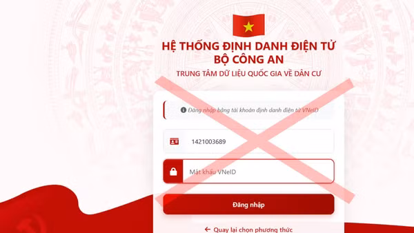 (Website giả mạo này được thiết kế giao diện gần giống với hệ thống VNeID chính thức)