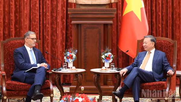 Tổng Bí thư, Chủ tịch nước Tô Lâm tiếp Đại sứ Cộng hòa Pháp tại Việt Nam Olivier Brochet. (Ảnh: ĐĂNG KHOA)