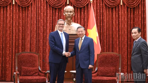 Tổng Bí thư, Chủ tịch nước Tô Lâm tiếp Đại sứ Cộng hòa Pháp tại Việt Nam Olivier Brochet. (Ảnh: ĐĂNG KHOA)