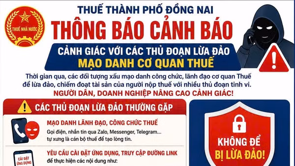 Thuế thành phố Đồng Nai cảnh báo thủ đoạn mạo danh công chức, lãnh đạo để lừa đảo. (Ảnh: Thuế thành phố Đồng Nai cung cấp)