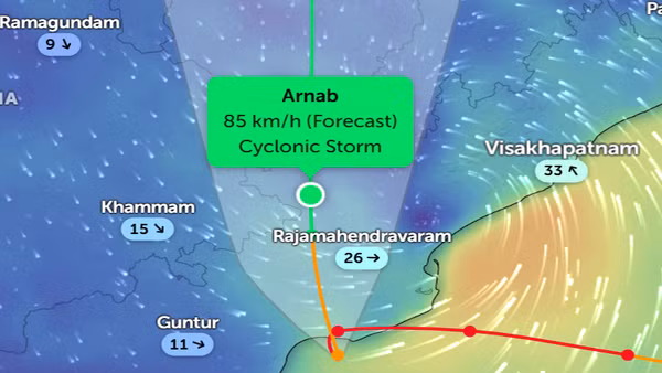 Đường đi của bão Arnab. (Ảnh Zoomearth)