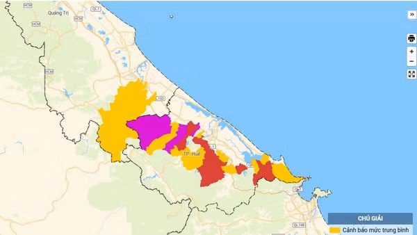 Bản đồ nguy cơ lũ quét, sạt lở đất đá trên các khu vực. (Ảnh: Trung tâm Dự báo khí tượng thủy văn quốc gia)