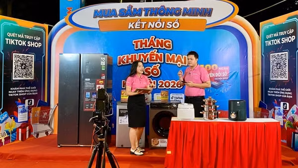 Sàn thương mại điện tử Tiktok Shop triển khai Tháng khuyến mại số Hà Nội tại sự kiện. (Ảnh: NGUYÊN TRANG)