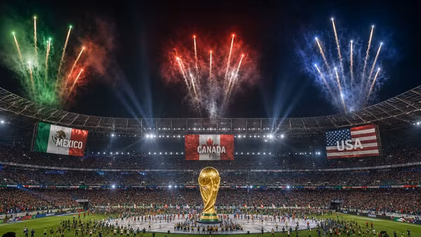 Chương trình khai mạc World cup ở ba nước (Mỹ, Canada và Mexico) với ba màu sắc khác nhau. 