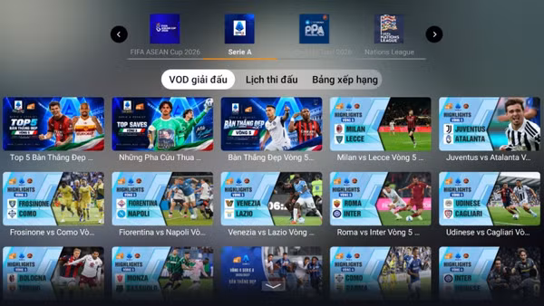 Kho Video Highlights trên MyTV giúp khán giả lựa chọn nội dung xem lại. (Ảnh: VNPT)