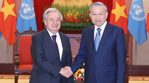 Tổng Bí thư, Chủ tịch nước Tô Lâm tiếp Tổng thư ký Liên hợp quốc António Guterres thăm chính thức Việt Nam và tham dự Lễ mở ký Công ước Liên hợp quốc về chống tội phạm mạng (Công ước Hà Nội) hôm 25-10-2025 - Ảnh: TTXVN 