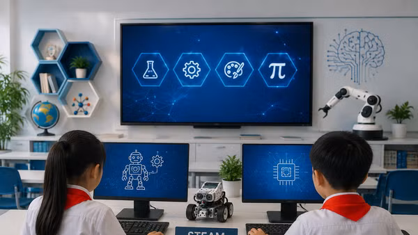 Nhiều cơ sở giáo dục đã chủ động xây dựng các mô hình đưa AI vào trường học theo lộ trình phù hợp với từng cấp học. (Ảnh có sử dụng AI).