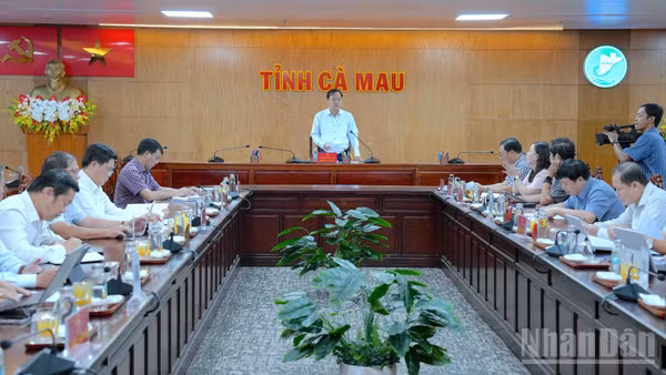 Quang cảnh hội nghị chuyên đề về cơ sở dữ liệu chiều 21/10 , dưới sự chủ trì của Phó Bí thư Tỉnh ủy Cà Mau Huỳnh Quốc Việt. (Ảnh: HỮU TÙNG)