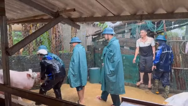Lực lượng vũ trang tỉnh giúp người dân di dời tài sản đến nơi an toàn.