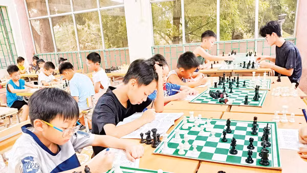 Ngày càng nhiều thanh thiếu nhi tham gia chơi cờ vua tại Cao Bằng. Ảnh: Cờ vua CB