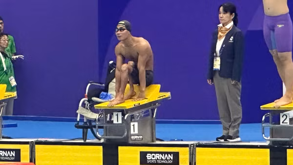 Đỗ Thanh Hải hoàn thành bài thi chung kết 400m tự do nam hạng thương tật S6. (Ảnh: THU HOÀI)