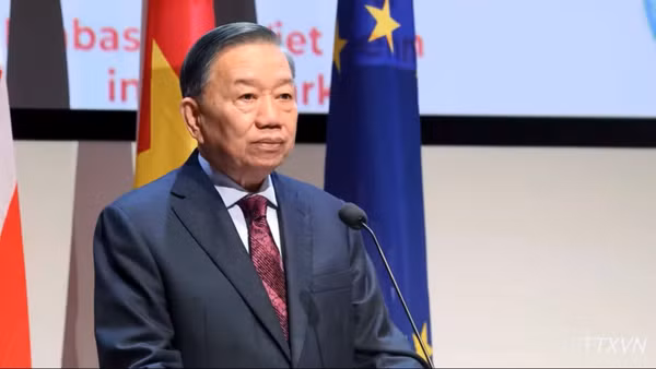 Tổng Bí thư, Chủ tịch nước Tô Lâm phát biểu khai mạc Diễn đàn Doanh nghiệp Việt Nam-Đan Mạch. (Ảnh: TTXVN) 