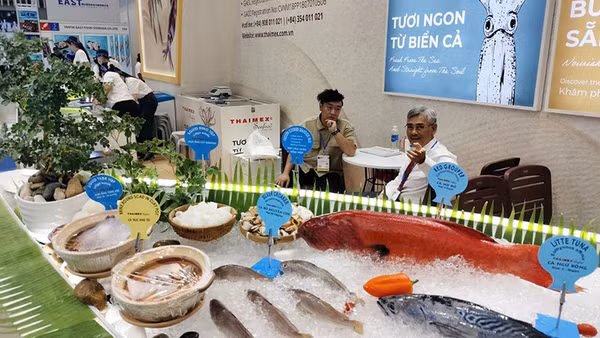 Một gian hàng trưng bày hải sản tại VIETFISH 2026. (Ảnh: Cộng tác viên)