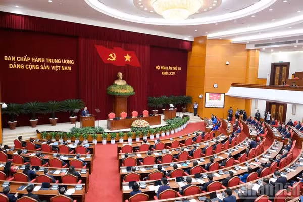 Quang cảnh phiên bế mạc Hội nghị lần thứ tư Ban Chấp hành Trung ương Đảng Cộng sản Việt Nam khóa XIV. (Ảnh: ĐĂNG KHOA)