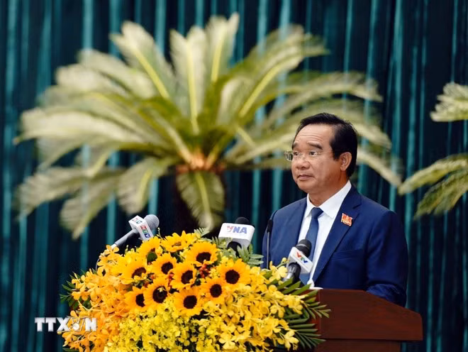 Ông Nguyễn Văn Được, Ủy viên Trung ương Đảng, Phó Bí thư Thành ủy, Chủ tịch Ủy ban nhân dân thành phố khóa X được bầu giữ chức Chủ tịch Ủy ban nhân dân Thành phố Hồ Chí Minh khóa XI, nhiệm kỳ 2026-2031. (Ảnh: Xuân Khu/TTXVN)