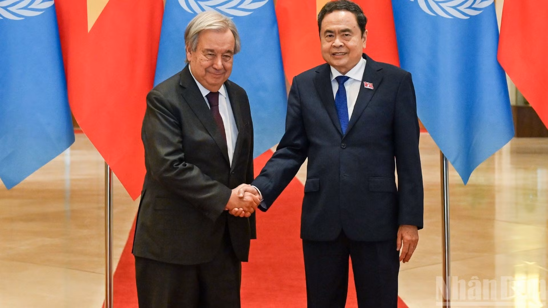Chủ tịch Quốc hội Trần Thanh Mẫn và Tổng Thư ký Liên hợp quốc Antonio Guterres. (Ảnh: DUY LINH)