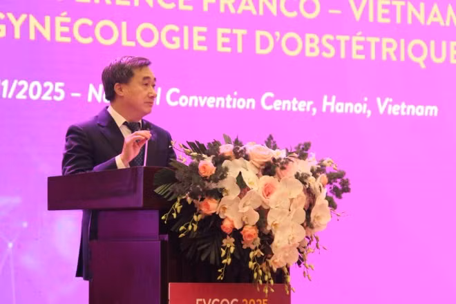 Giáo sư, Tiến sĩ Trần Văn Thuấn, Thứ trưởng Y tế phát biểu tại hội nghị. 