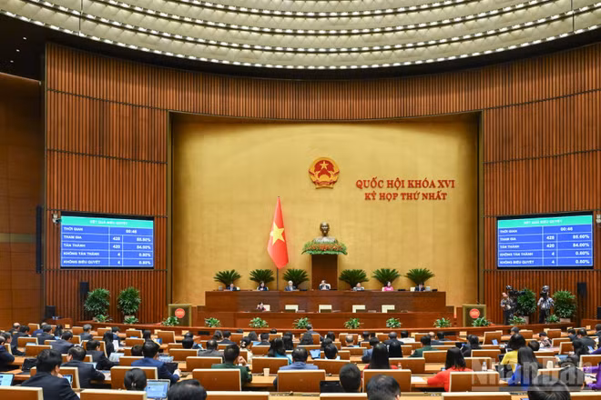 477/489 đại biểu tham gia biểu quyết tán thành (bằng 95,40% tổng số đại biểu Quốc hội) thông qua Nghị quyết về Phát triển văn hóa Việt Nam. (Ảnh: DUY LINH)