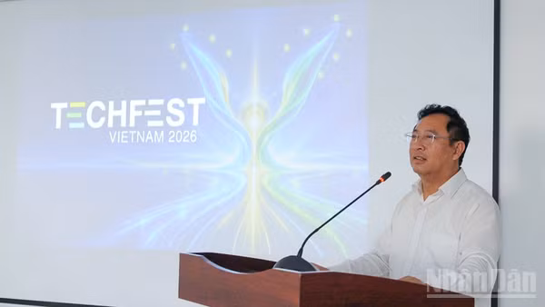 Ông Phạm Hồng Quất, Viện trưởng Đổi mới sáng tạo quốc gia (Bộ Khoa học và Công nghệ), Ủy viên Ban tổ chức chương trình phát biểu tại sự kiện. (Ảnh: CÔNG VINH)