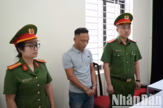 Đối tượng Nguyễn Văn Vững tại cơ quan công an.
