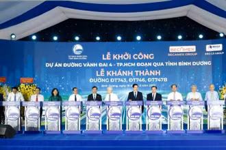 Các đại biểu thực hiện nghi thức khởi công và khánh thành các dự án. 