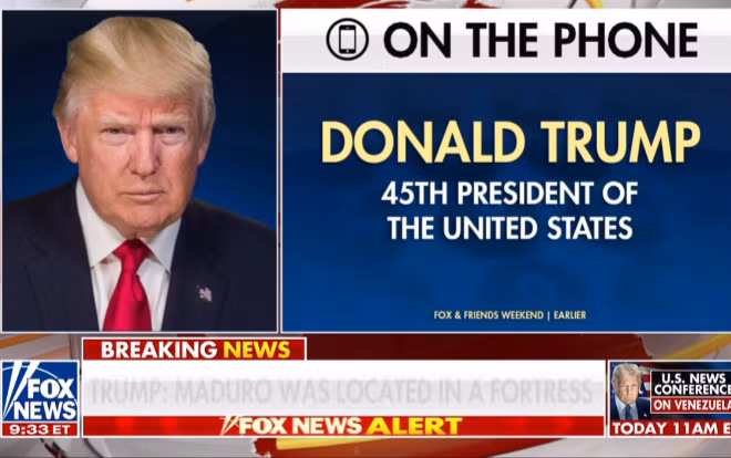 Fox News đưa tin về cuộc phỏng vấn Tổng thống Mỹ Donald Trump, ngày 3/1/2026. (Ảnh chụp màn hình)