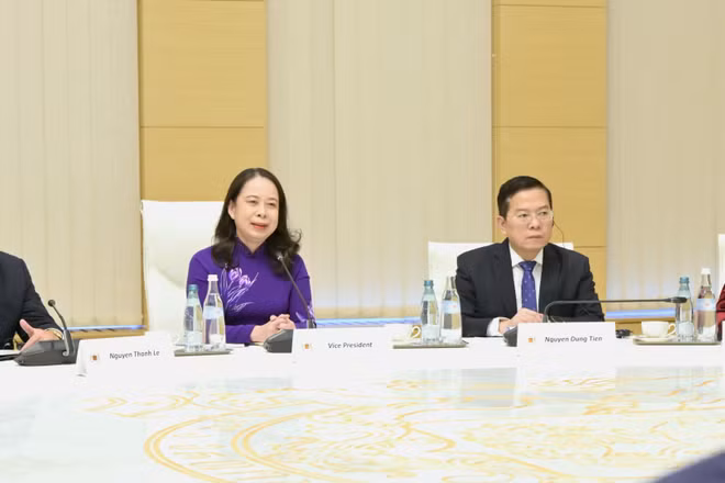 Phó Chủ tịch nước Võ Thị Ánh Xuân tại cuộc hội đàm với Thủ tướng Georgia Irakli Kobakhidze. (Ảnh: Bộ Ngoại giao Việt Nam cung cấp)