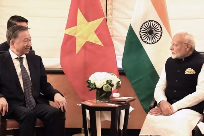 Tổng Bí thư, Chủ tịch nước Tô Lâm gặp Thủ tướng Ấn Độ Narendra Modi, trong khuôn khổ chuyến tham dự Đại hội đồng Liên hợp quốc khóa 79 và làm việc tại Hoa Kỳ, ngày 23/9/2024 (giờ địa phương), tại New York. (Ảnh: TTXVN)