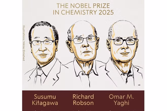 Ký họa chân dung chủ nhân của Giải Nobel Hóa học năm 2025. (Ảnh: Facebook Nobel Prize)