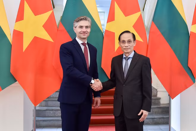 Ủy viên Bộ Chính trị, Bộ trưởng Ngoại giao Lê Hoài Trung hội đàm với Bộ trưởng Ngoại giao Litva Kestutis Budrys. (Ảnh: Bộ Ngoại giao Việt Nam)