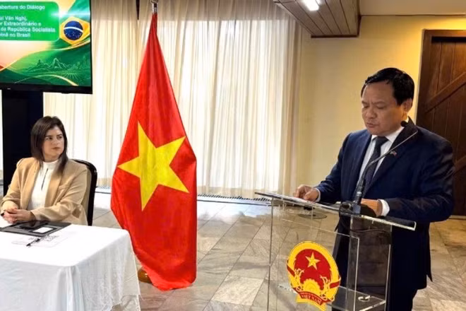 Đại sứ Bùi Văn Nghị phát biểu tại tọa đàm. (Ảnh: Đại sứ quán Việt Nam tại Brazil cung cấp)