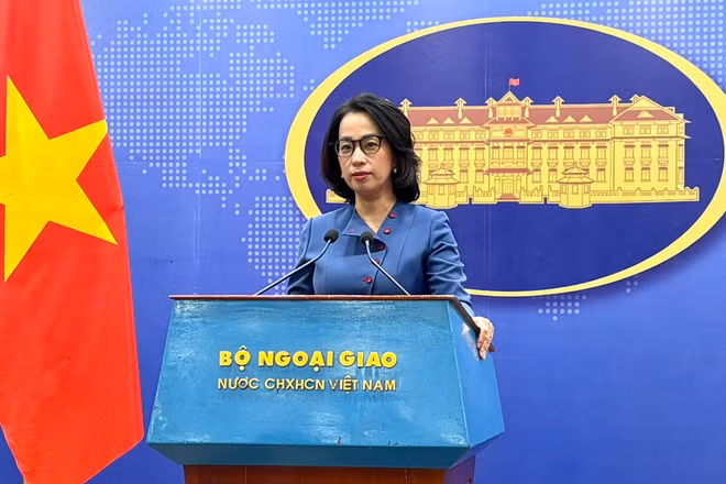 Người phát ngôn Bộ Ngoại giao Việt Nam Phạm Thu Hằng tại buổi họp báo thường kỳ ngày 9/7/2026.