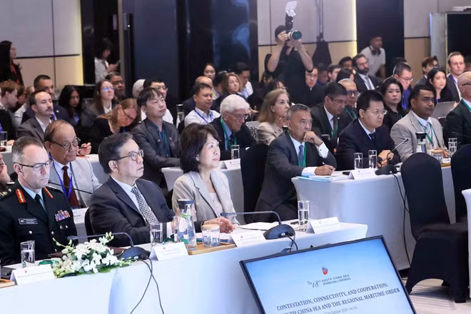 Các đại biểu tham dự Hội thảo khoa học quốc tế về Biển Đông lần thứ 18, tại Hà Nội, ngày 7/10/2026. (Ảnh: TTXVN)