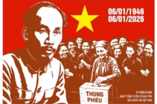 Tác phẩm: Kỷ niệm 80 năm Ngày Tổng tuyển cử đầu tiên bầu Quốc hội Việt Nam (06/01/1946-06/01/2026) của tác giả Nguyễn Anh Minh - tỉnh Phú Thọ.